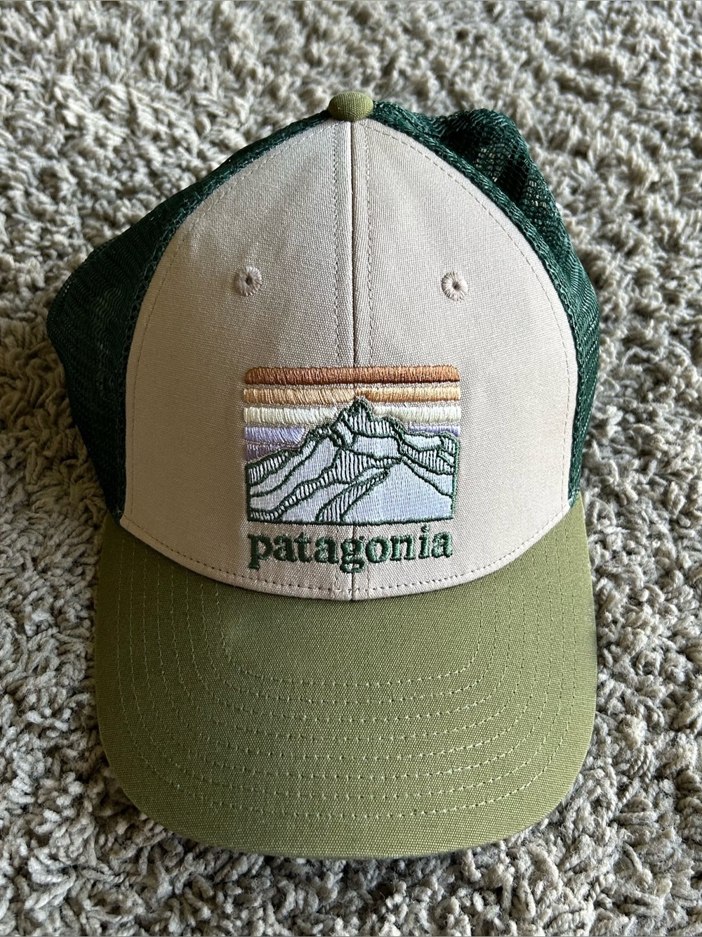 Patagonia Cap Mens Green Mesh Logo Ridge LoPro  Adjustable Snap Back Trucker Hat